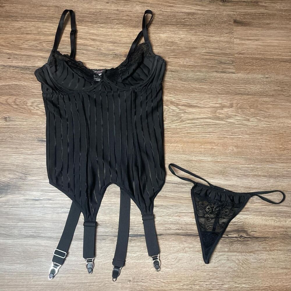 lovers lane vintage y2k black pinstripe corset top and thong set size medium